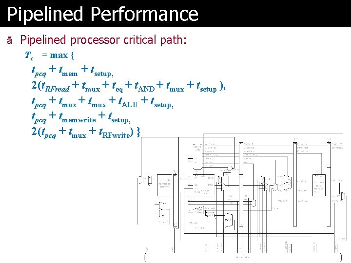 Pipelined Performance ã Pipelined processor critical path: Tc = max { tpcq + tmem