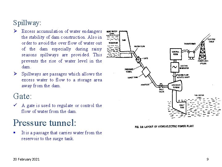 Spillway: Ø Excess accumulation of water endangers the stability of dam construction. Also in