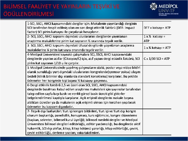 Bi. LİMSEL FAALİYET VE YAYINLARIN TEŞVİKİ VE ÖDÜLLENDİRİLMESİ 