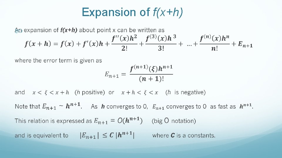 Expansion of f(x+h) 