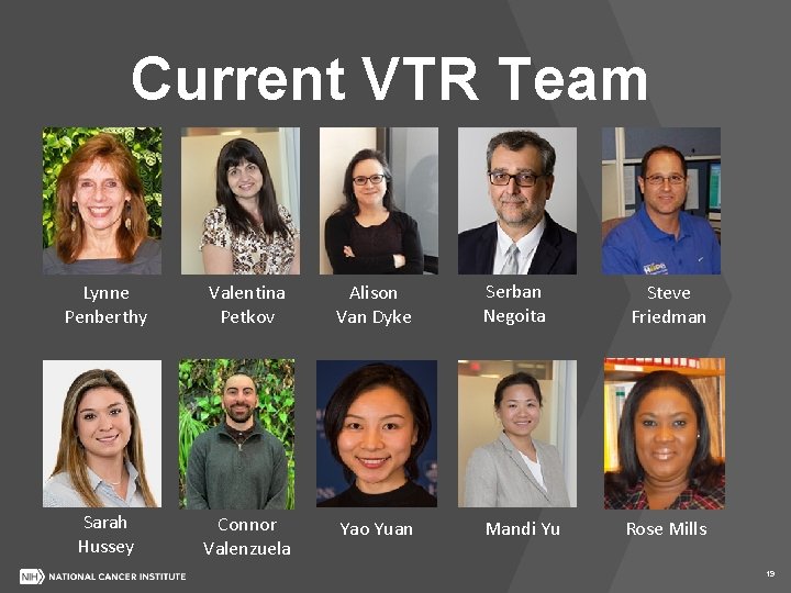 Current VTR Team Lynne Penberthy Valentina Petkov Alison Van Dyke Serban Negoita Sarah Hussey