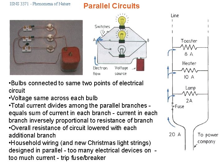 ISNS 3371 - Phenomena of Nature Parallel Circuits • Bulbs connected to same two ISNS 3371 - Phenomena of Nature Parallel Circuits • Bulbs connected to same two