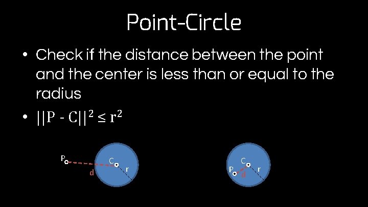 Point-Circle • Check if the distance between the point and the center is less