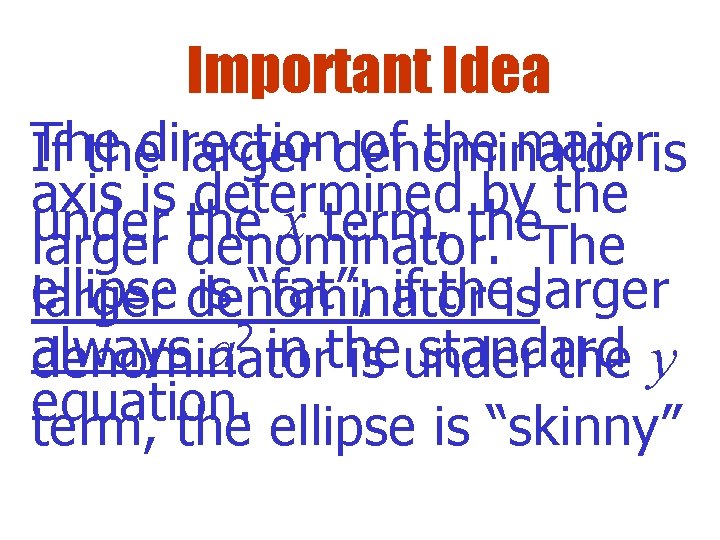Important Idea The of the majoris If thedirection larger denominator axis is determined by