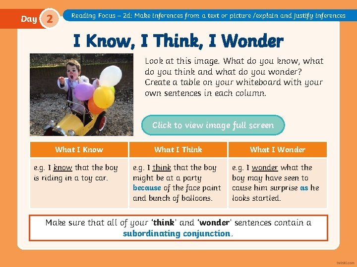 Day 2 Reading Focus – 2 d: Make inferences from a text or picture