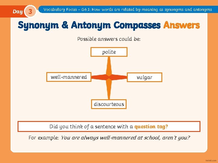 Day 3 Vocabulary Focus – G 6. 1: How words are related by meaning