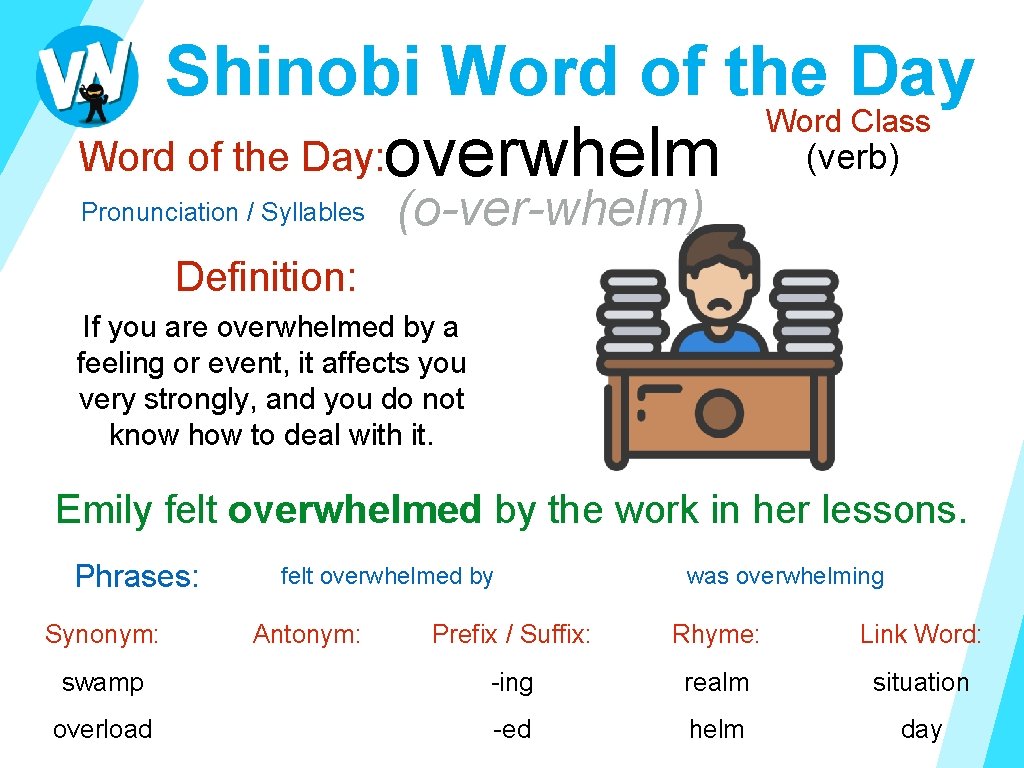 Shinobi Word of the Day Word Class (verb) Word of the Day: overwhelm Pronunciation