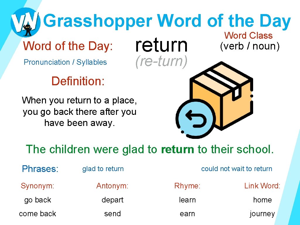 Grasshopper Word of the Day: Pronunciation / Syllables return Word Class (verb / noun)