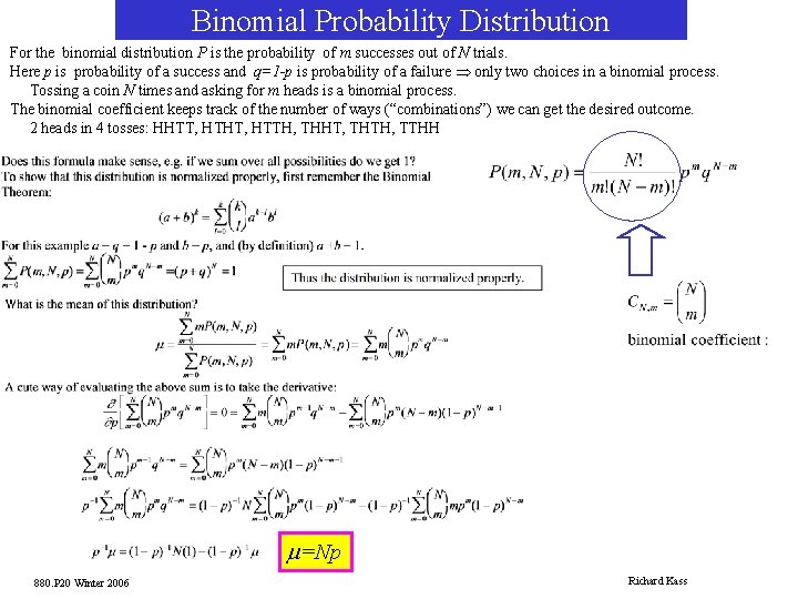 Binomial Probability Distribution For the binomial distribution P is the probability of m successes