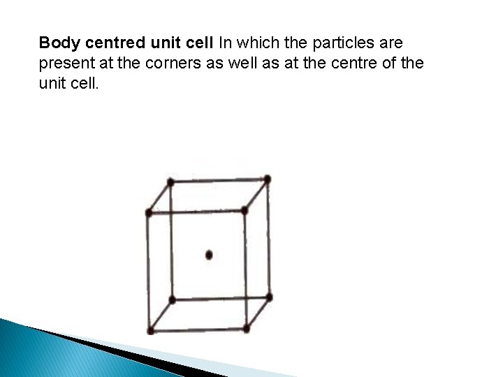 Body centred unit cell In which the particles are present at the corners as