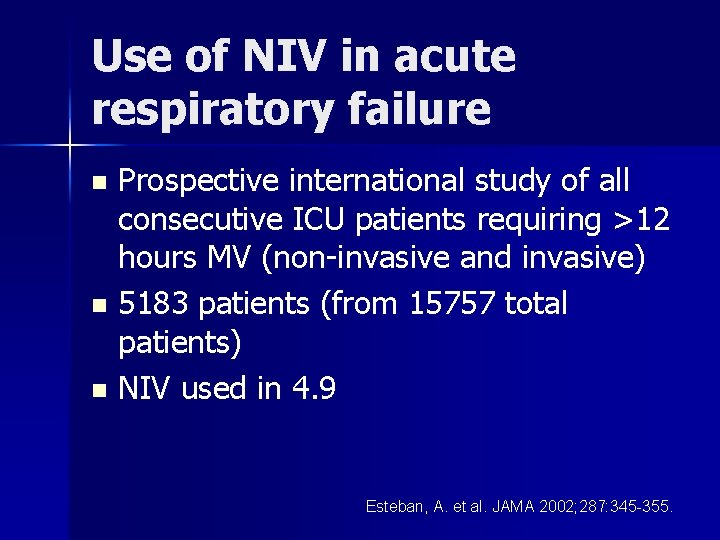 Use of NIV in acute respiratory failure Prospective international study of all consecutive ICU