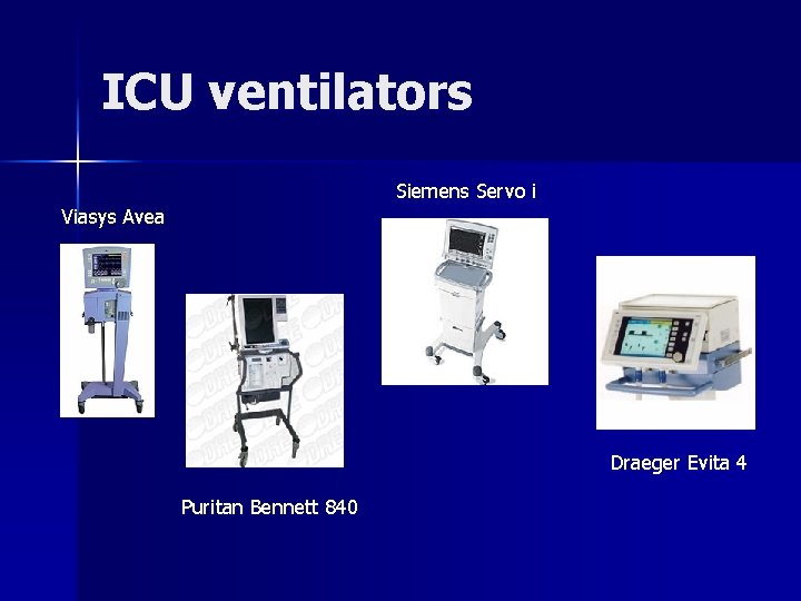 ICU ventilators Siemens Servo i Viasys Avea Draeger Evita 4 Puritan Bennett 840 