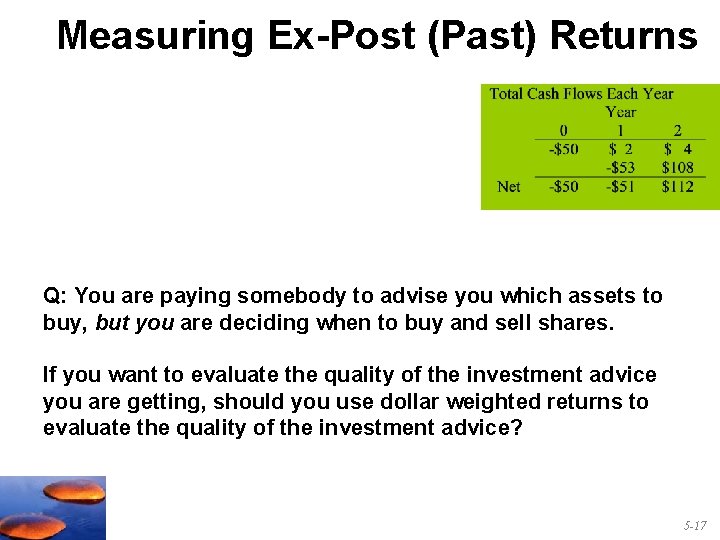 Measuring Ex-Post (Past) Returns Q: You are paying somebody to advise you which assets