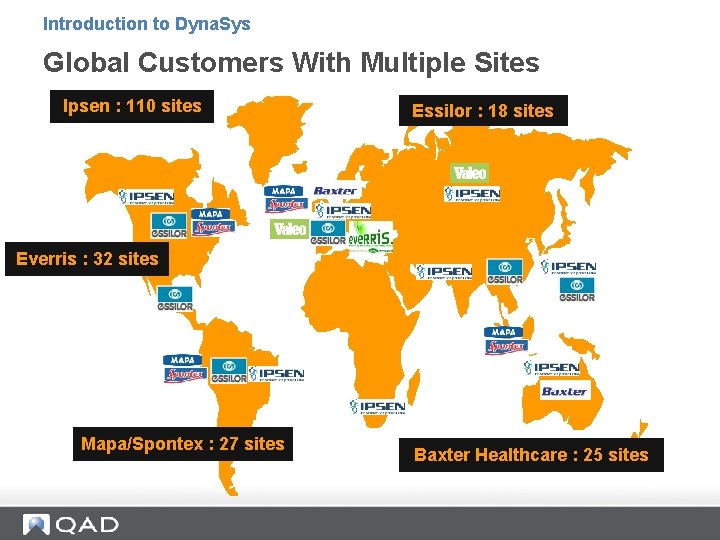 Introduction to Dyna. Sys Global Customers With Multiple Sites Ipsen : 110 sites Essilor Introduction to Dyna. Sys Global Customers With Multiple Sites Ipsen : 110 sites Essilor
