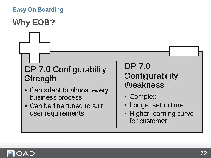 Easy On Boarding Why EOB? DP 7. 0 Configurability Strength • Can adapt to Easy On Boarding Why EOB? DP 7. 0 Configurability Strength • Can adapt to
