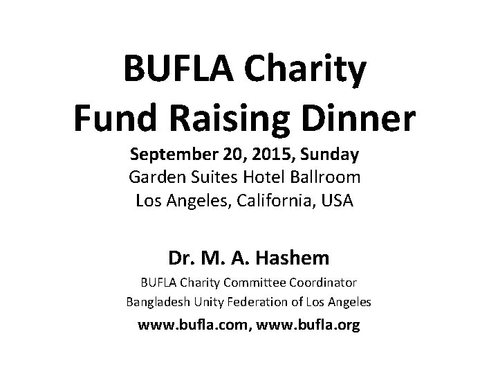 BUFLA Charity Fund Raising Dinner September 20, 2015, Sunday Garden Suites Hotel Ballroom Los
