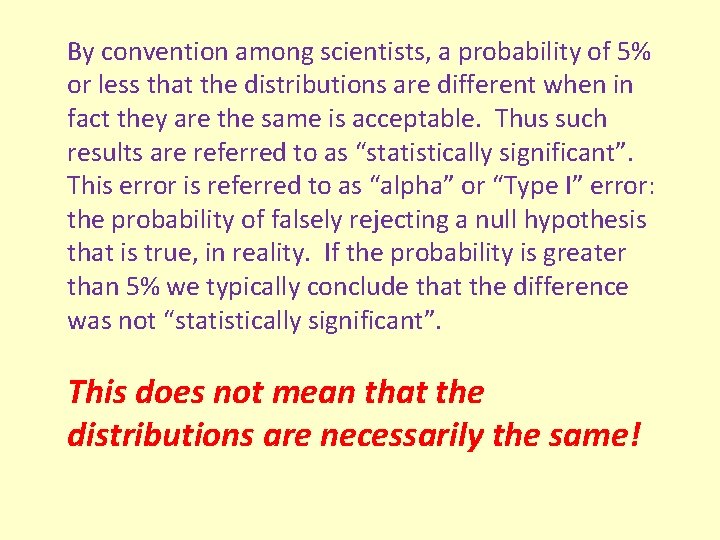 By convention among scientists, a probability of 5% or less that the distributions are