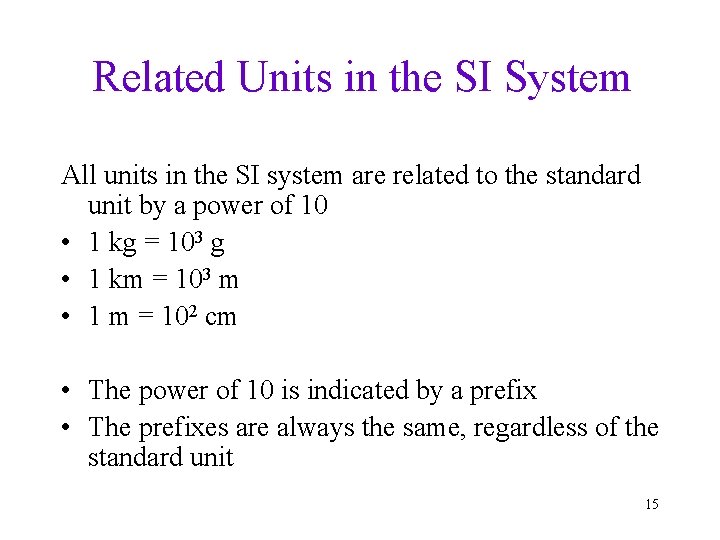 Related Units in the SI System All units in the SI system are related