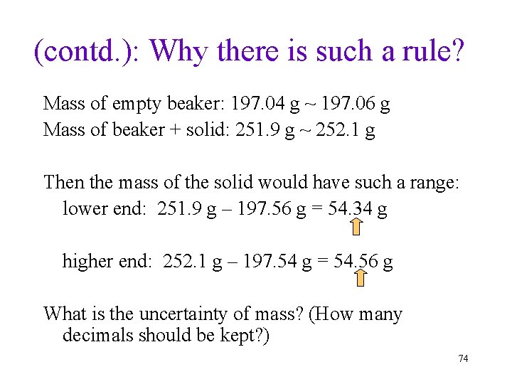 (contd. ): Why there is such a rule? Mass of empty beaker: 197. 04