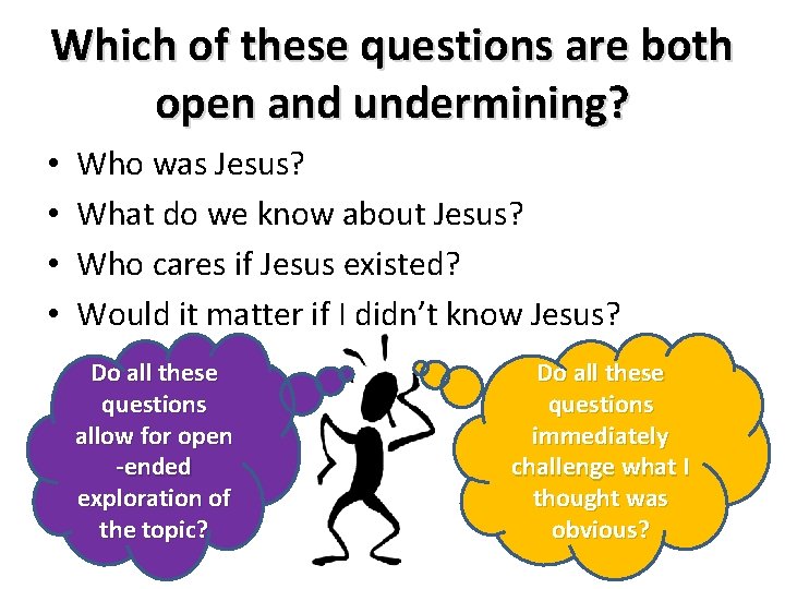Which of these questions are both open and undermining? • • Who was Jesus?