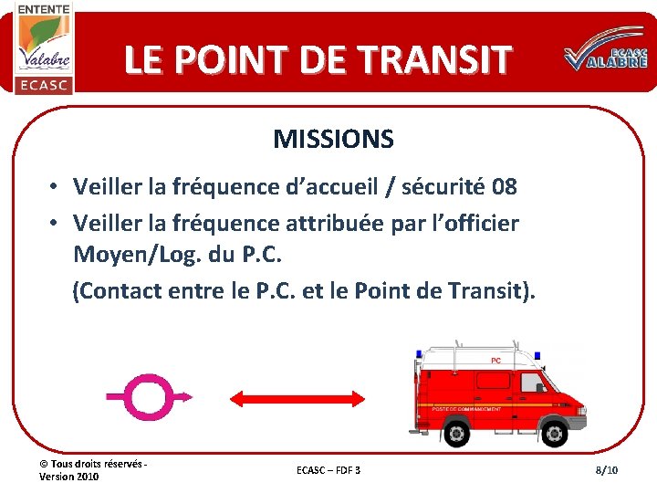 LE POINT DE TRANSIT MISSIONS • Veiller la fréquence d’accueil / sécurité 08 •