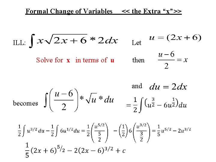 Formal Change of Variables << the Extra “x”>> ILL: Let Solve for x in