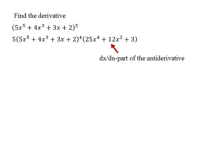 Find the derivative dx/du-part of the antiderivative 
