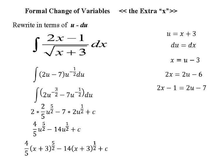 Formal Change of Variables << the Extra “x”>> Rewrite in terms of u -