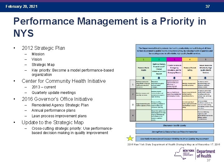 February 20, 2021 37 Performance Management is a Priority in NYS • 2012 Strategic