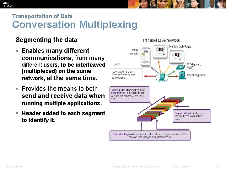 Transportation of Data Conversation Multiplexing Segmenting the data § Enables many different communications, from Transportation of Data Conversation Multiplexing Segmenting the data § Enables many different communications, from