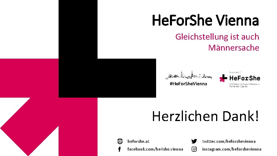 He. For. She Vienna Gleichstellung ist auch Männersache Herzlichen Dank! heforshe. at twitter. com/heforshevienna