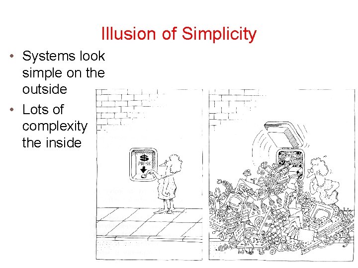 Illusion of Simplicity • Systems look simple on the outside • Lots of complexity