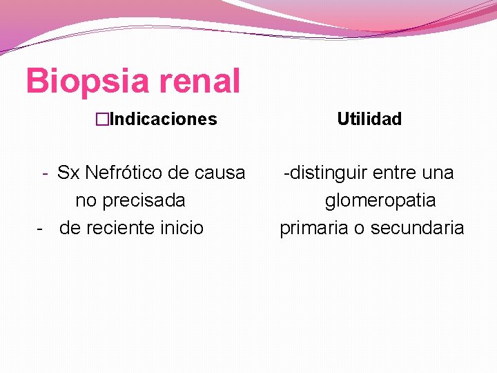 Biopsia renal �Indicaciones Utilidad - Sx Nefrótico de causa -distinguir entre una no precisada
