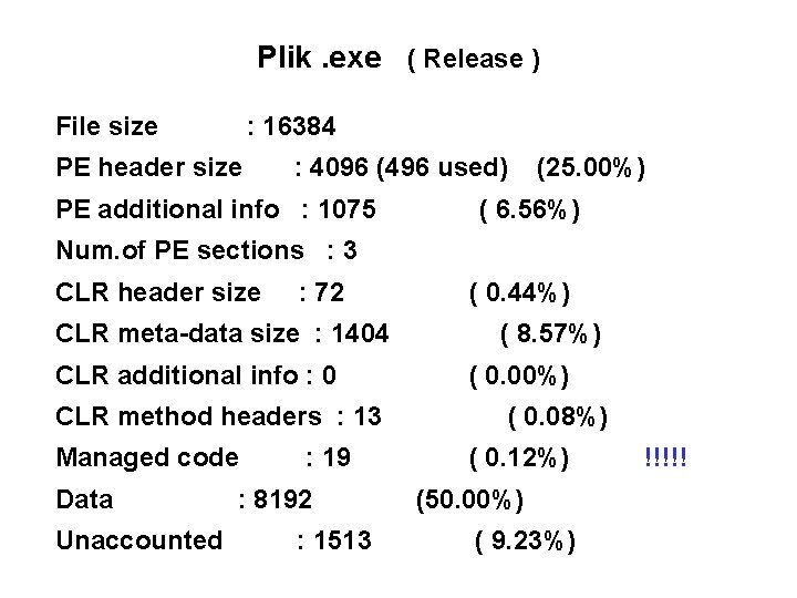 Plik. exe ( Release ) File size : 16384 PE header size : 4096 Plik. exe ( Release ) File size : 16384 PE header size : 4096
