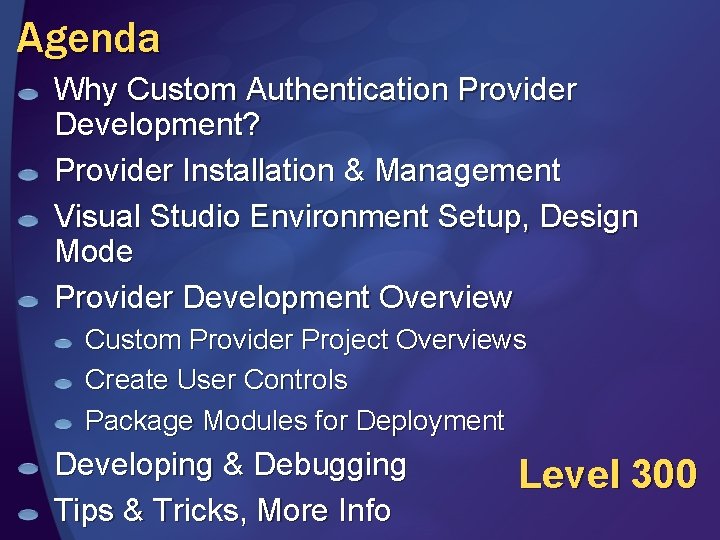 Agenda Why Custom Authentication Provider Development? Provider Installation & Management Visual Studio Environment Setup,