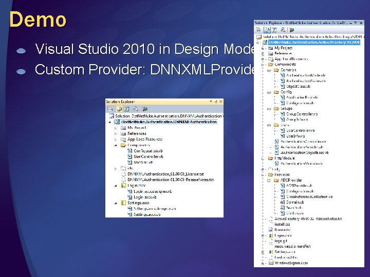 Demo Visual Studio 2010 in Design Mode Custom Provider: DNNXMLProvider 