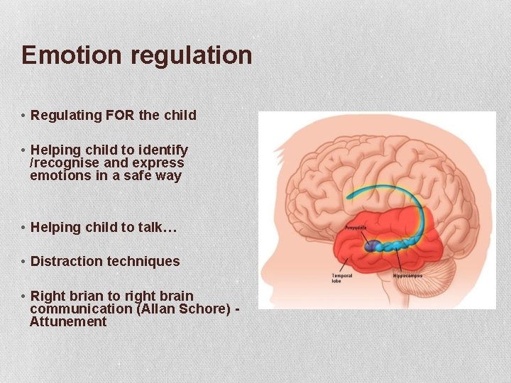 Emotion regulation • Regulating FOR the child • Helping child to identify /recognise and