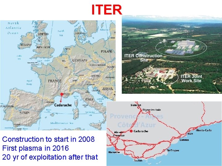 ITER Construction to start in 2008 First plasma in 2016 20 yr of exploitation