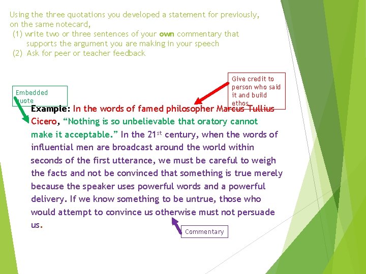 Using the three quotations you developed a statement for previously, on the same notecard,