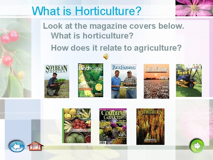 What is Horticulture? Look at the magazine covers below. What is horticulture? How does