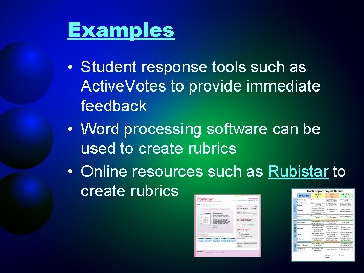 Examples • Student response tools such as Active. Votes to provide immediate feedback •