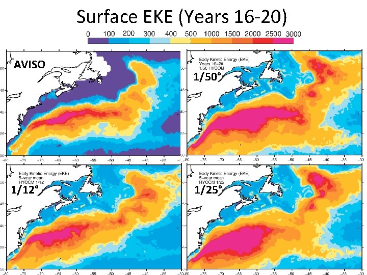 Surface EKE (Years 16 -20) AVISO 1/12° 1/50° 1/25° Surface EKE (Years 16 -20) AVISO 1/12° 1/50° 1/25°