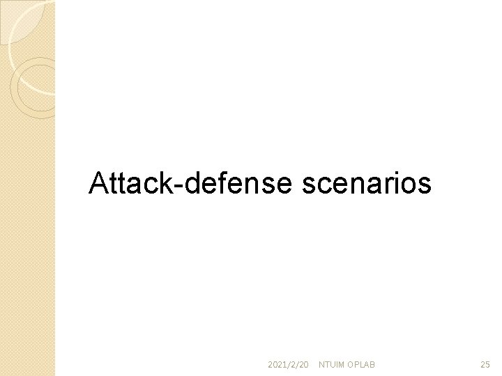 Attack-defense scenarios 2021/2/20 NTUIM OPLAB 25 