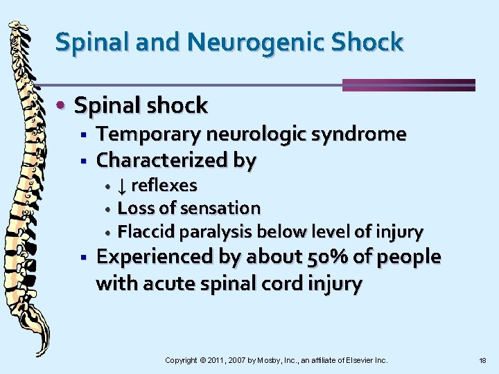 Spinal and Neurogenic Shock • Spinal shock § § Temporary neurologic syndrome Characterized by