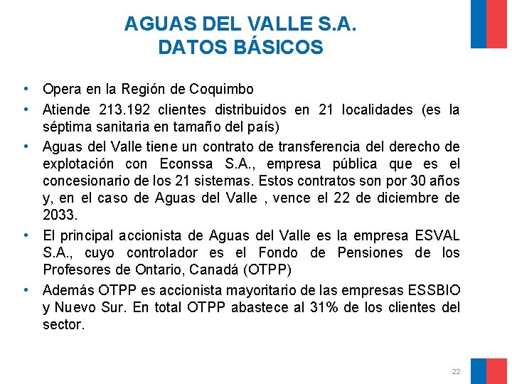 AGUAS DEL VALLE S. A. DATOS BÁSICOS • Opera en la Región de Coquimbo