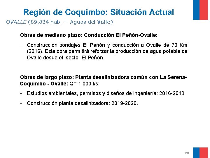 Región de Coquimbo: Situación Actual OVALLE (89. 834 hab. – Aguas del Valle) Obras