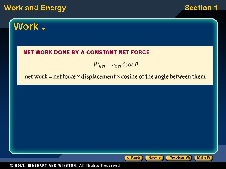 Work and Energy Work Section 1 