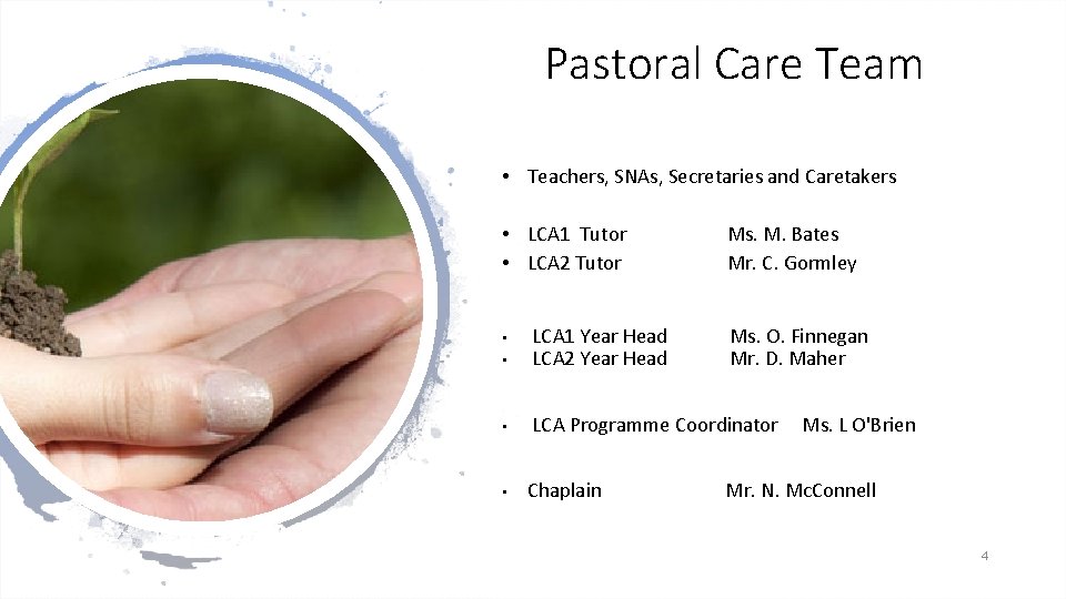 Pastoral Care Team • Teachers, SNAs, Secretaries and Caretakers • LCA 1 Tutor Ms.