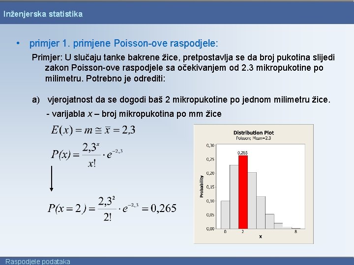 Inženjerska statistika • primjer 1. primjene Poisson-ove raspodjele: Primjer: U slučaju tanke bakrene žice,