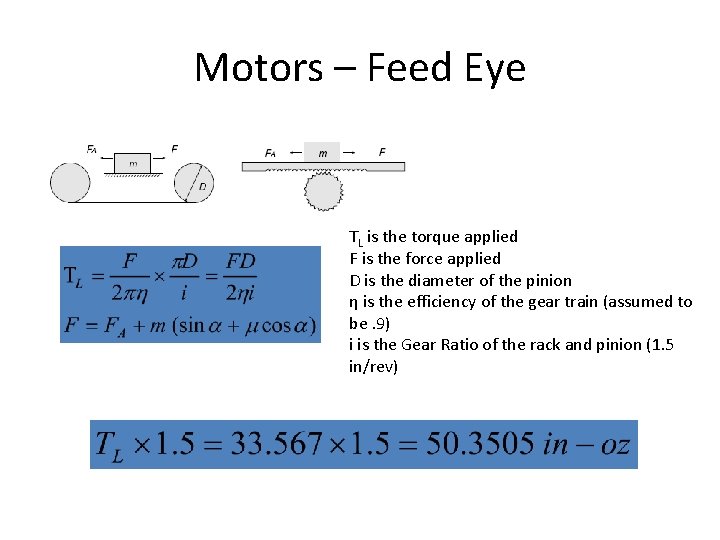 Motors – Feed Eye TL is the torque applied F is the force applied